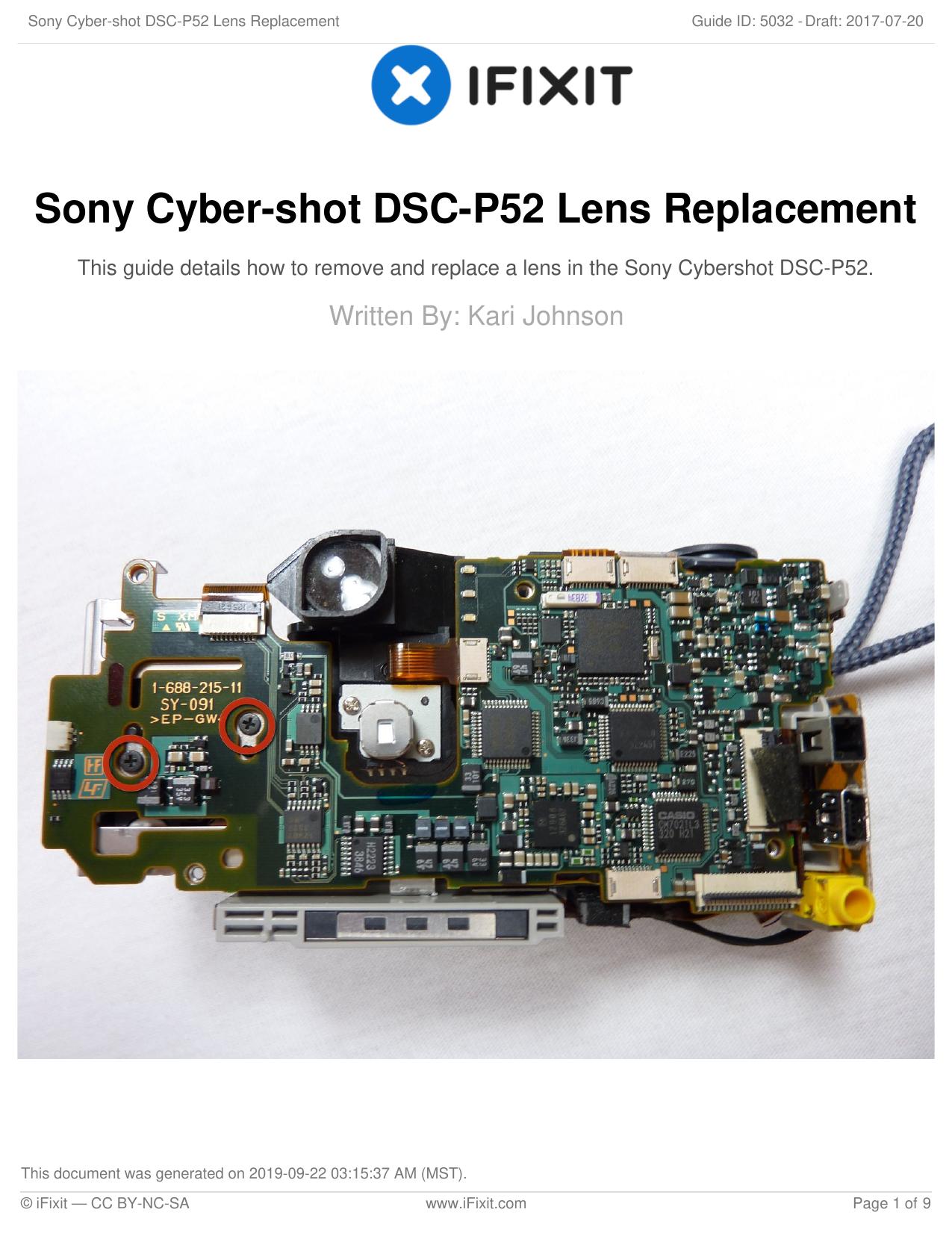 Sony Cyber-shot DSC-P52 Lens Replacement by Unknown