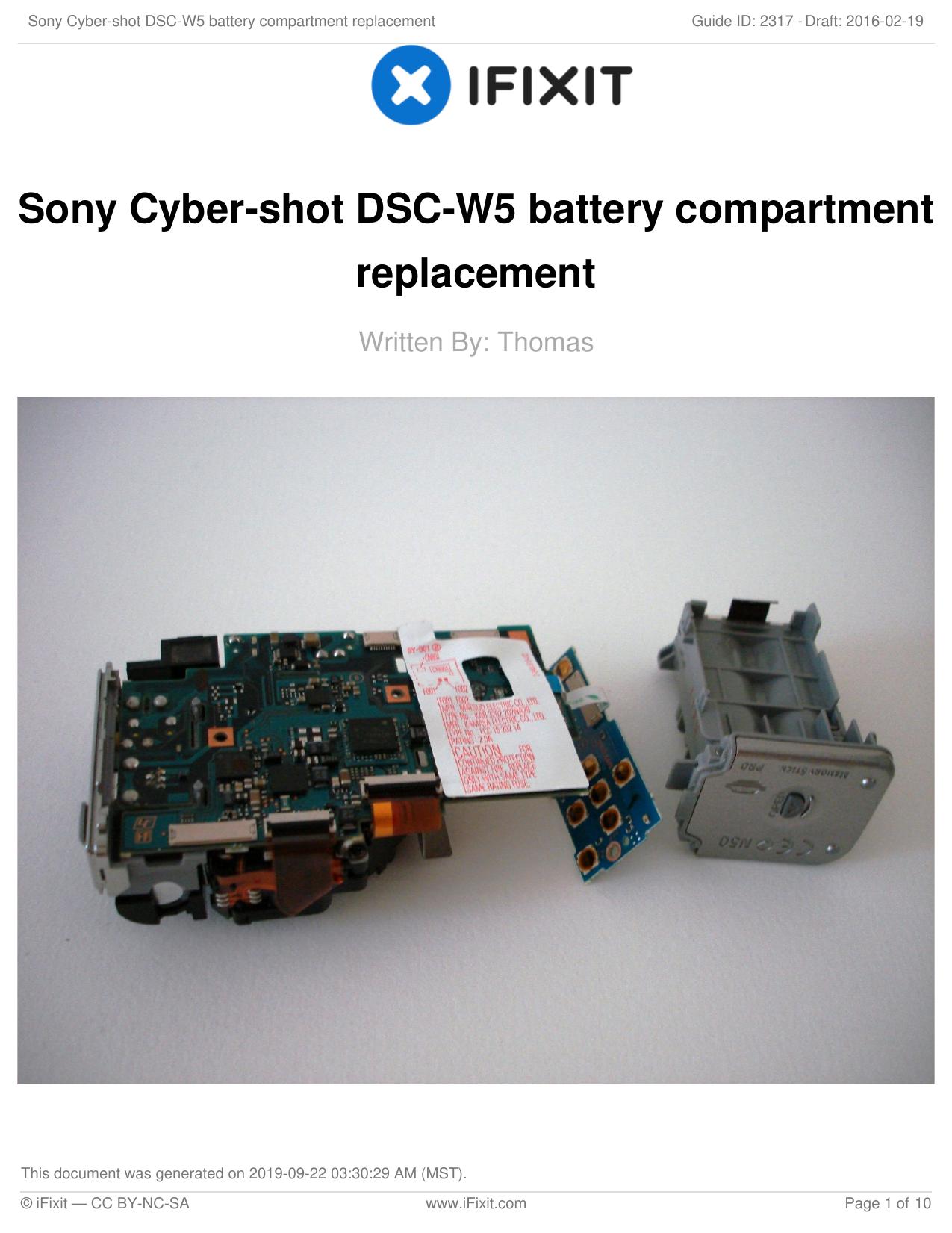 Sony Cyber-shot DSC-W5 battery compartment replacement by Unknown