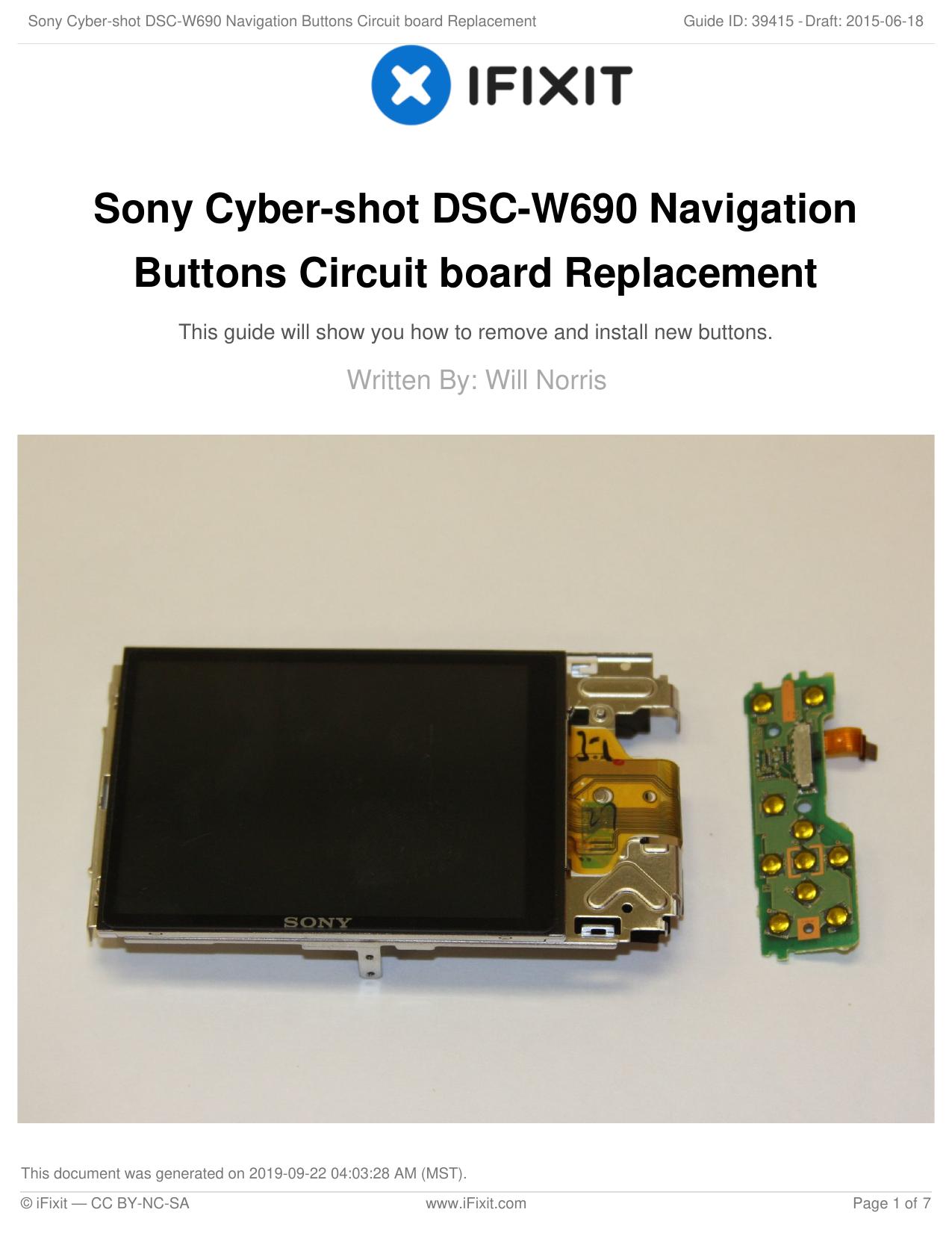 Sony Cyber-shot DSC-W690 Navigation Buttons Circuit board Replacement by Unknown