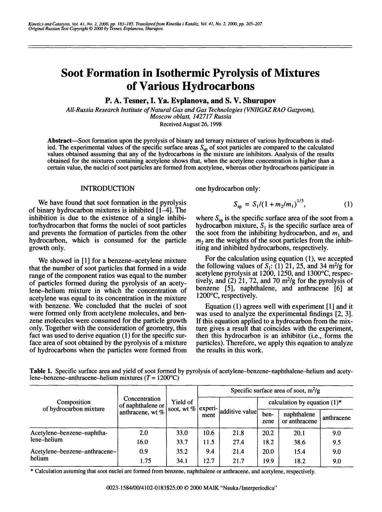 Soot formation in isothermic pyrolysis of mixtures of various hydrocarbons by Unknown