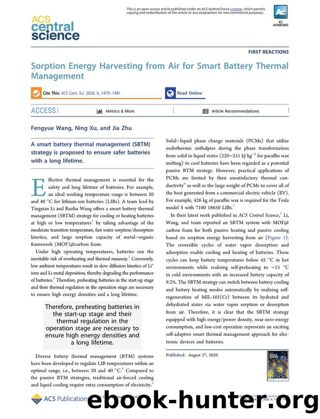 Sorption Energy Harvesting from Air for Smart Battery Thermal Management by Fengyue Wang & Ning Xu & Jia Zhu (ORCID: 0000-0002-2871-4369)