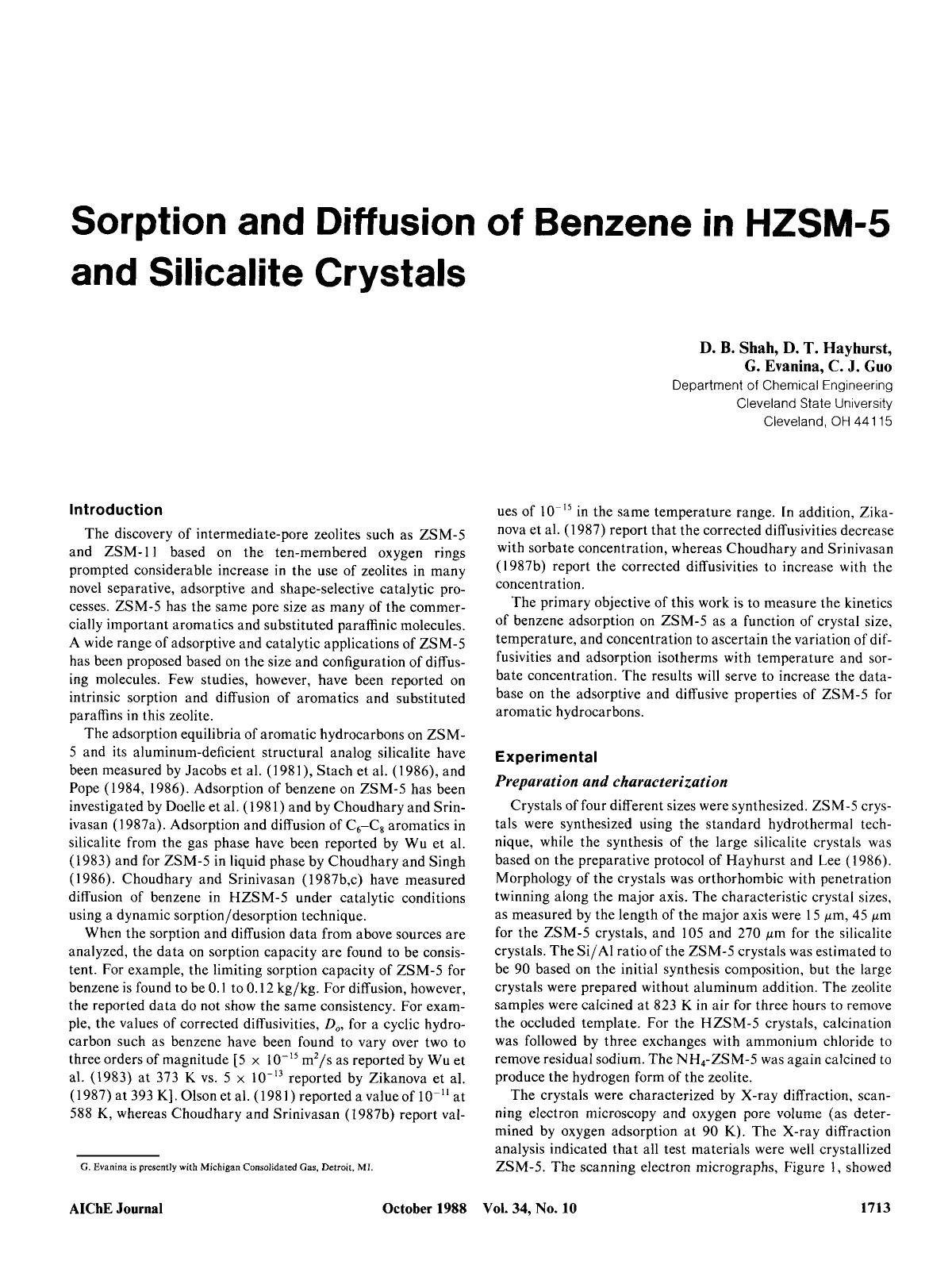 Sorption and diffusion of benzene in HZSM-5 and silicalite crystals by Unknown