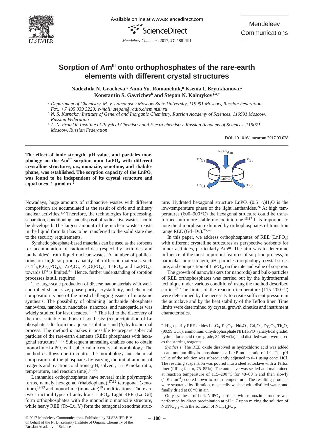 Sorption of Amiii onto orthophosphates of the rare-earth elements with different crystal structures by unknow