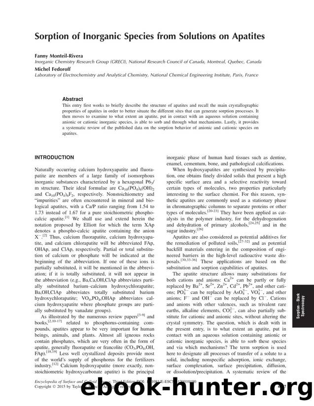Sorption of Inorganic Species from Solutions on Apatites by Fanny Monteil-Rivera & Michel Fedoroff