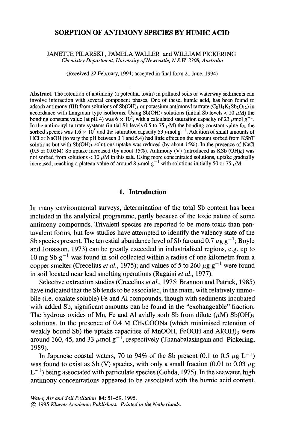 Sorption of antimony species by humic acid by Unknown