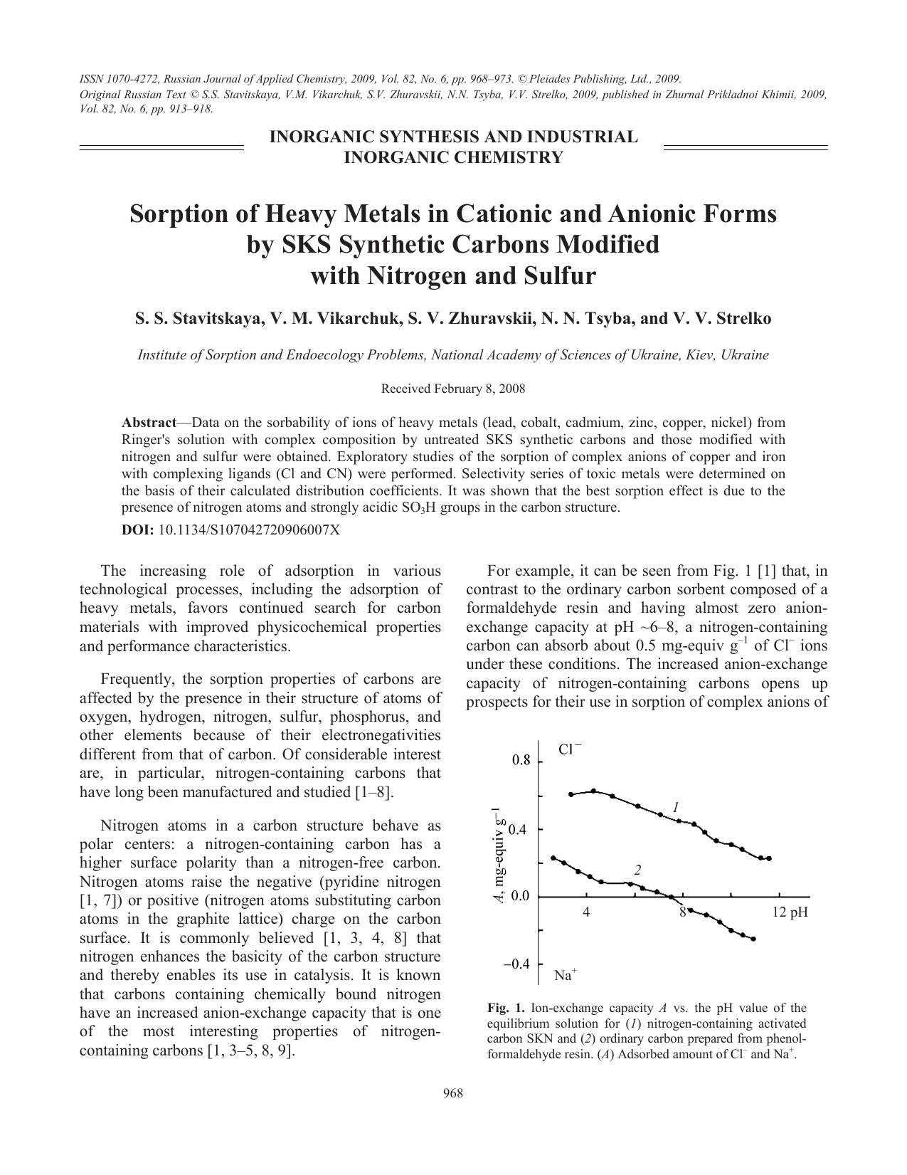 Sorption of heavy metals in cationic and anionic forms by Unknown