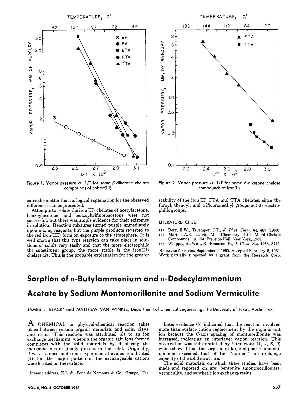 Sorption of n-Butylammonium and n-Dodecylammonium Acetate by Sodium Montmorillonite and Sodium Vermiculite. by J. L. Black Matthew Van Winkle