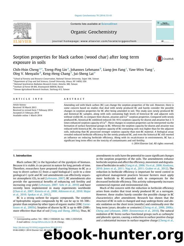 Sorption properties for black carbon (wood char) after long term exposure in soils by unknow