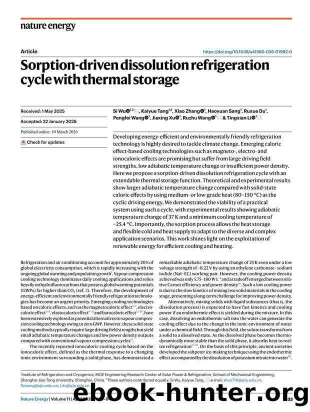 Sorption-driven dissolution refrigeration cycle with thermal storage by unknow