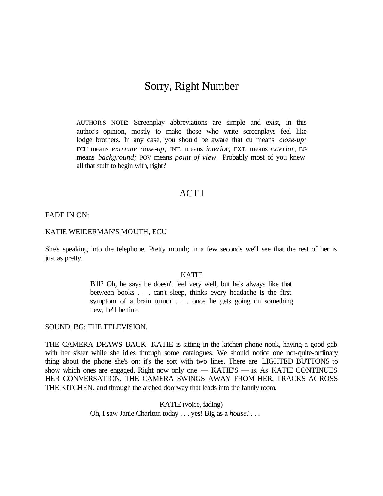Sorry, Right Number by Stephen King