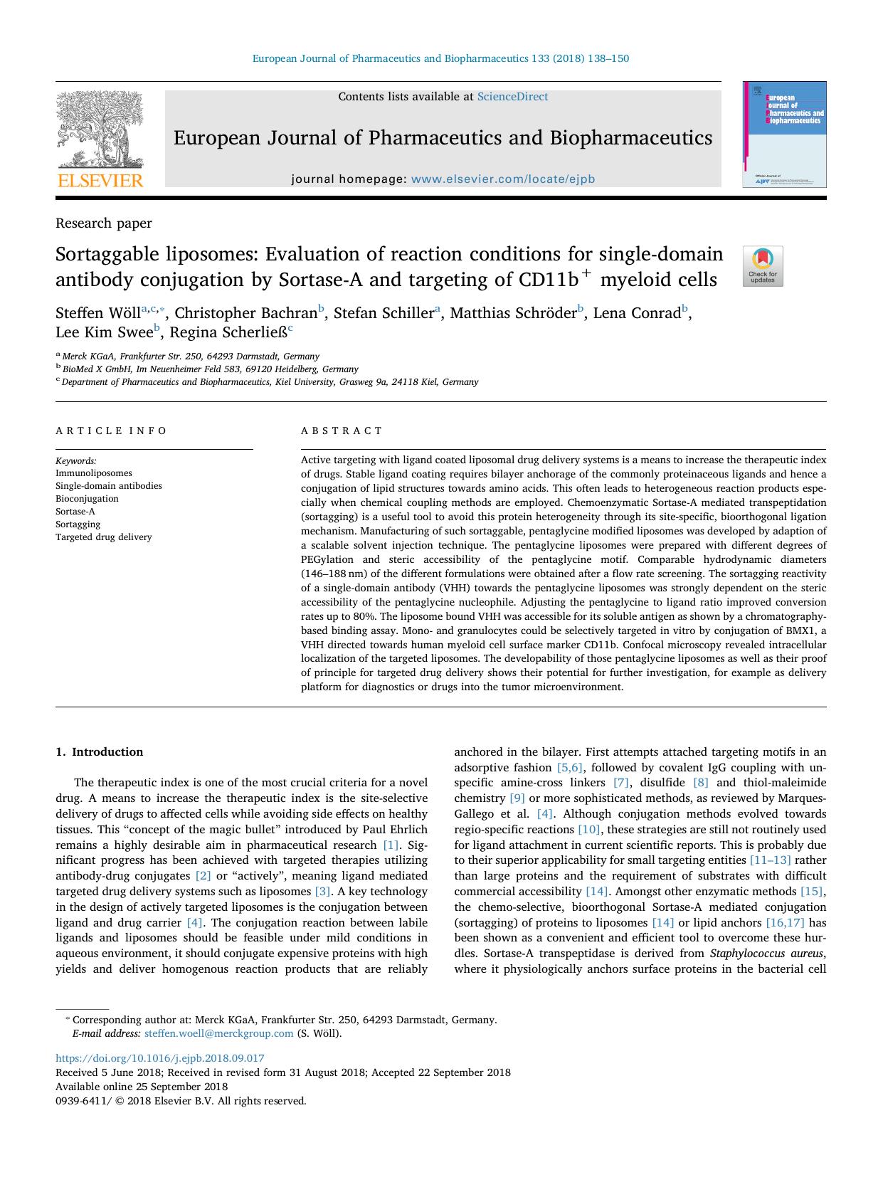 Sortaggable liposomes_ Evaluation of reaction conditions for single-domain antibody conjugation by Sortase-A and targeting of CD11b+ myeloid cells by unknow
