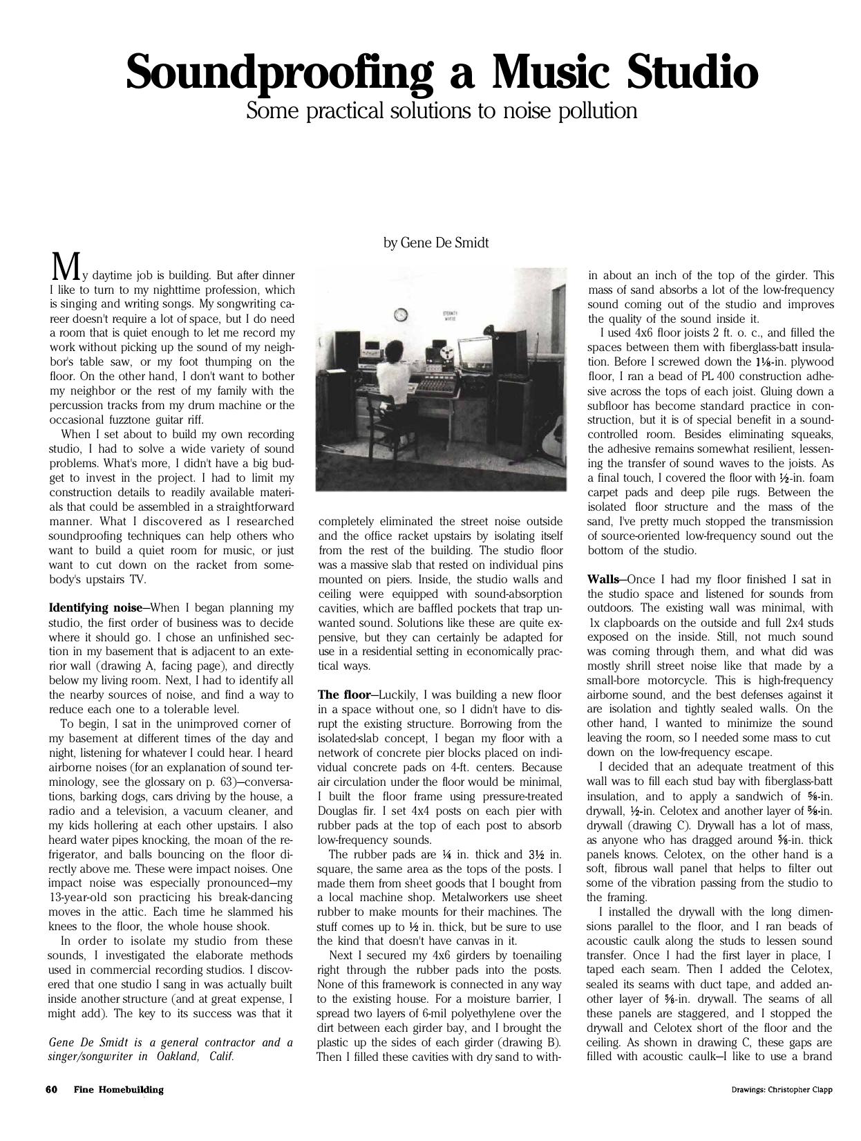 Soundproofing a Music Studio by Gene De Smidt