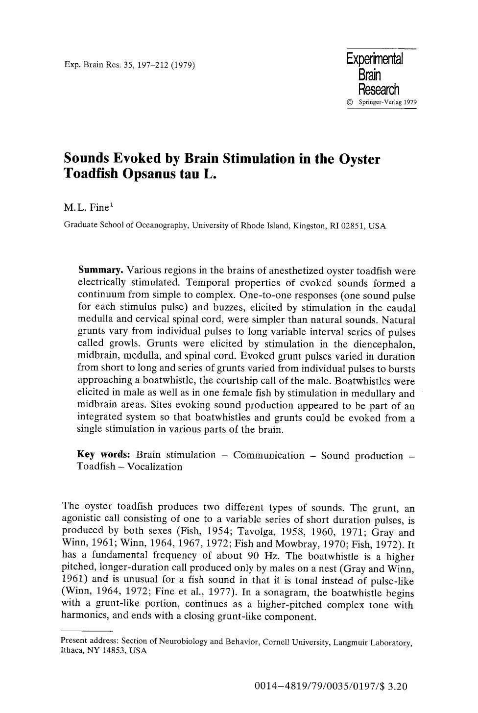 Sounds evoked by brain stimulation in the oyster toadfish Opsanus tau L. by Unknown