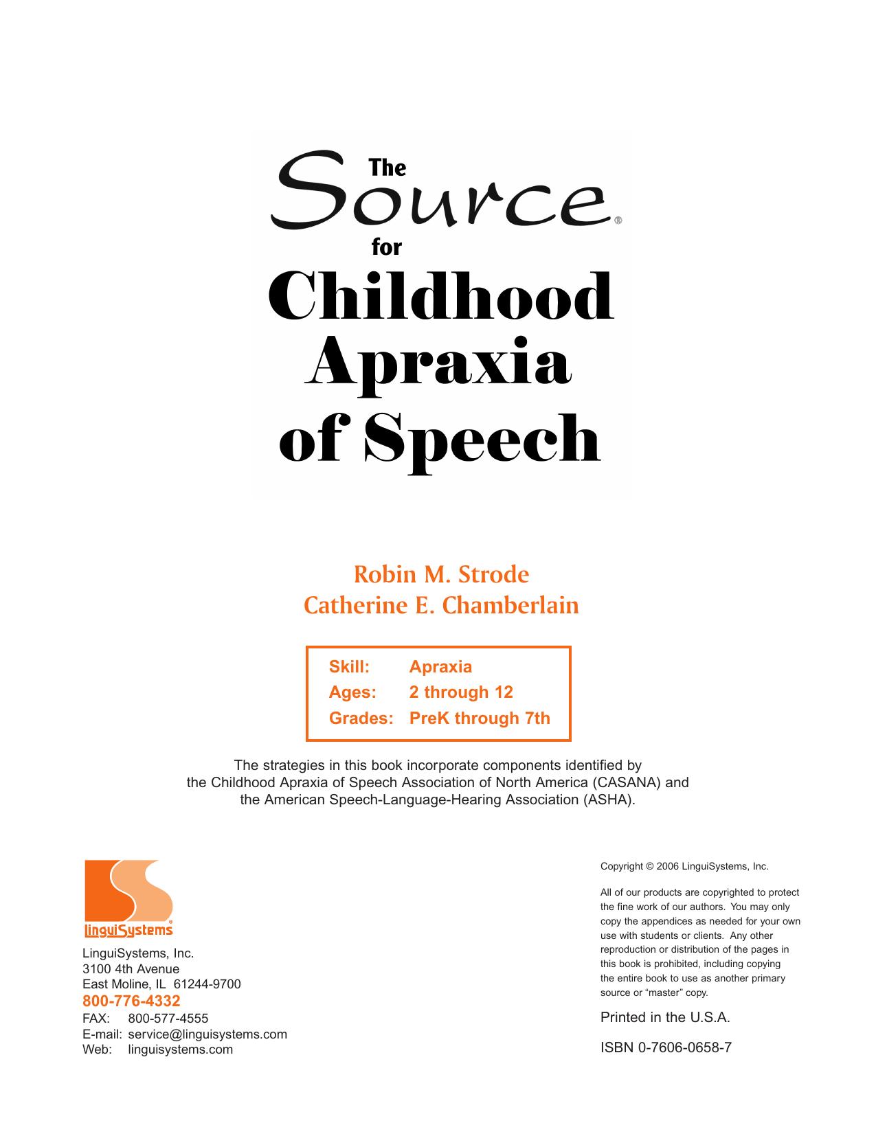 Source for Childhood Apraxia of Speech.qxp by KEG4856