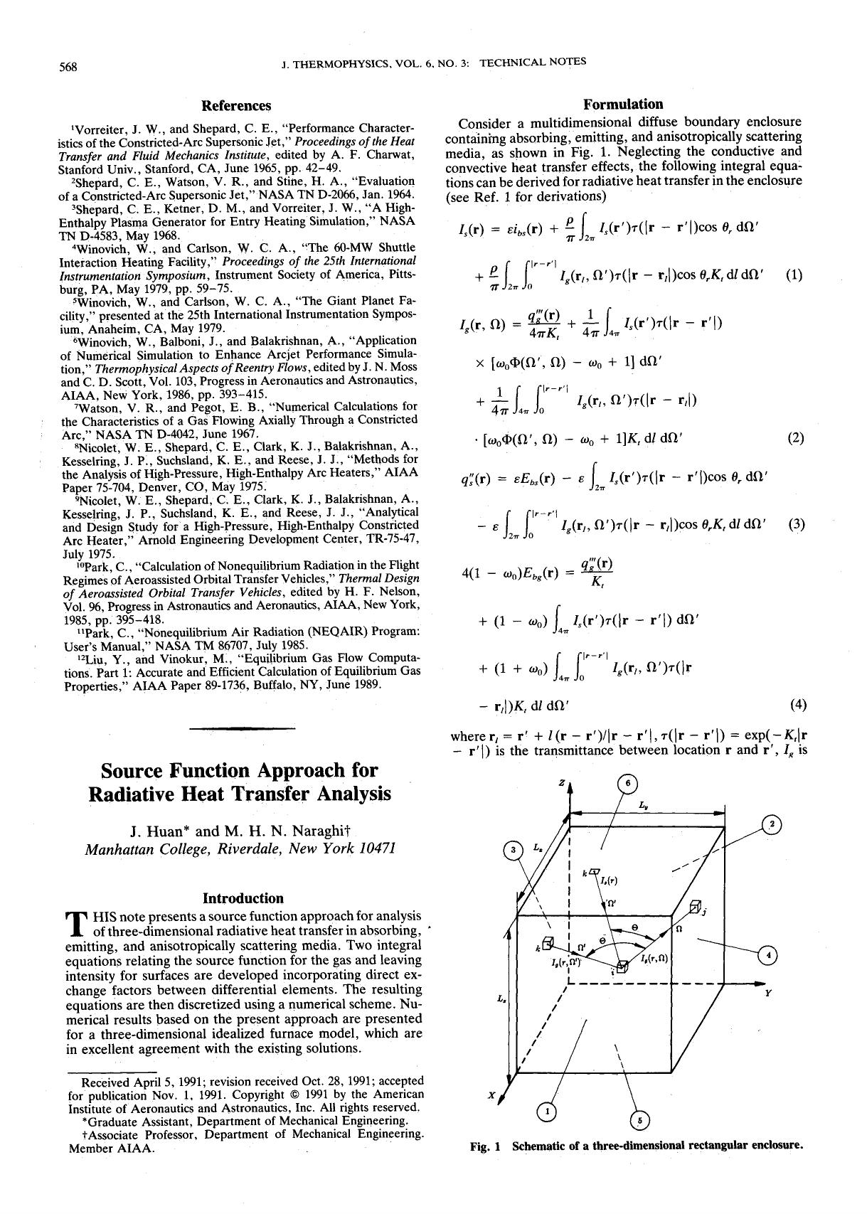 Source function approach for radiative heat transfer analysis by Unknown