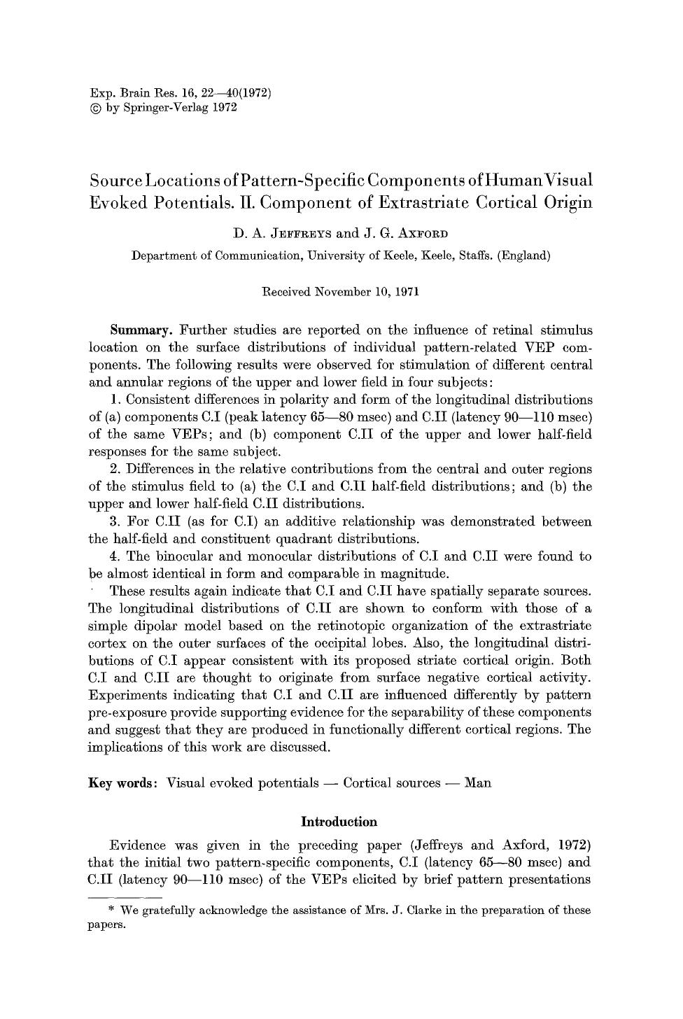 Source locations of pattern-specific components of human visual evoked potentials. II. Component of extrastriate cortical origin by Unknown
