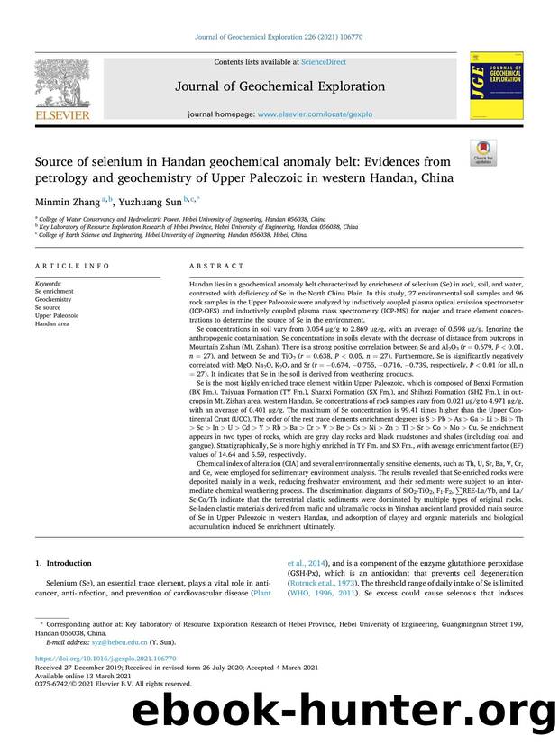 Source of selenium in Handan geochemical anomaly belt: Evidences from petrology and geochemistry of Upper Paleozoic in western Handan, China by Minmin Zhang & Yuzhuang Sun