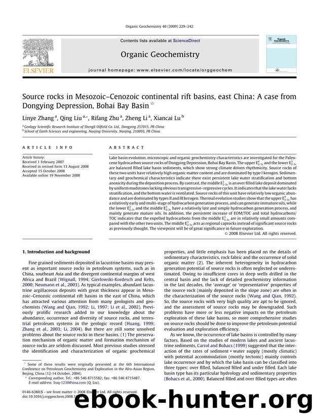Source rocks in MesozoicâCenozoic continental rift basins, east China: A case from Dongying Depression, Bohai Bay Basin by Linye Zhang; Qing Liu; Rifang Zhu; Zheng Li; Xiancai Lu