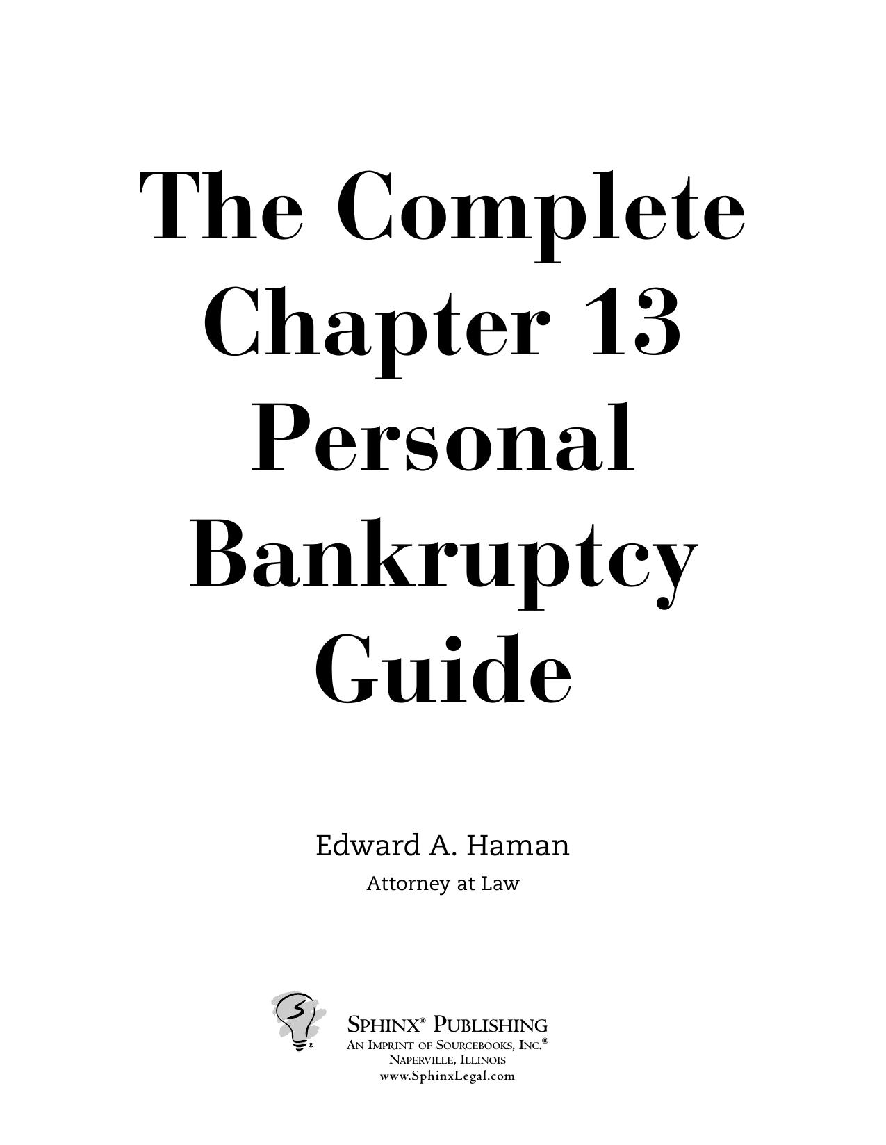 SourceBooks The Complete Chapter 13 Personal Bankruptcy Guide by Unknown