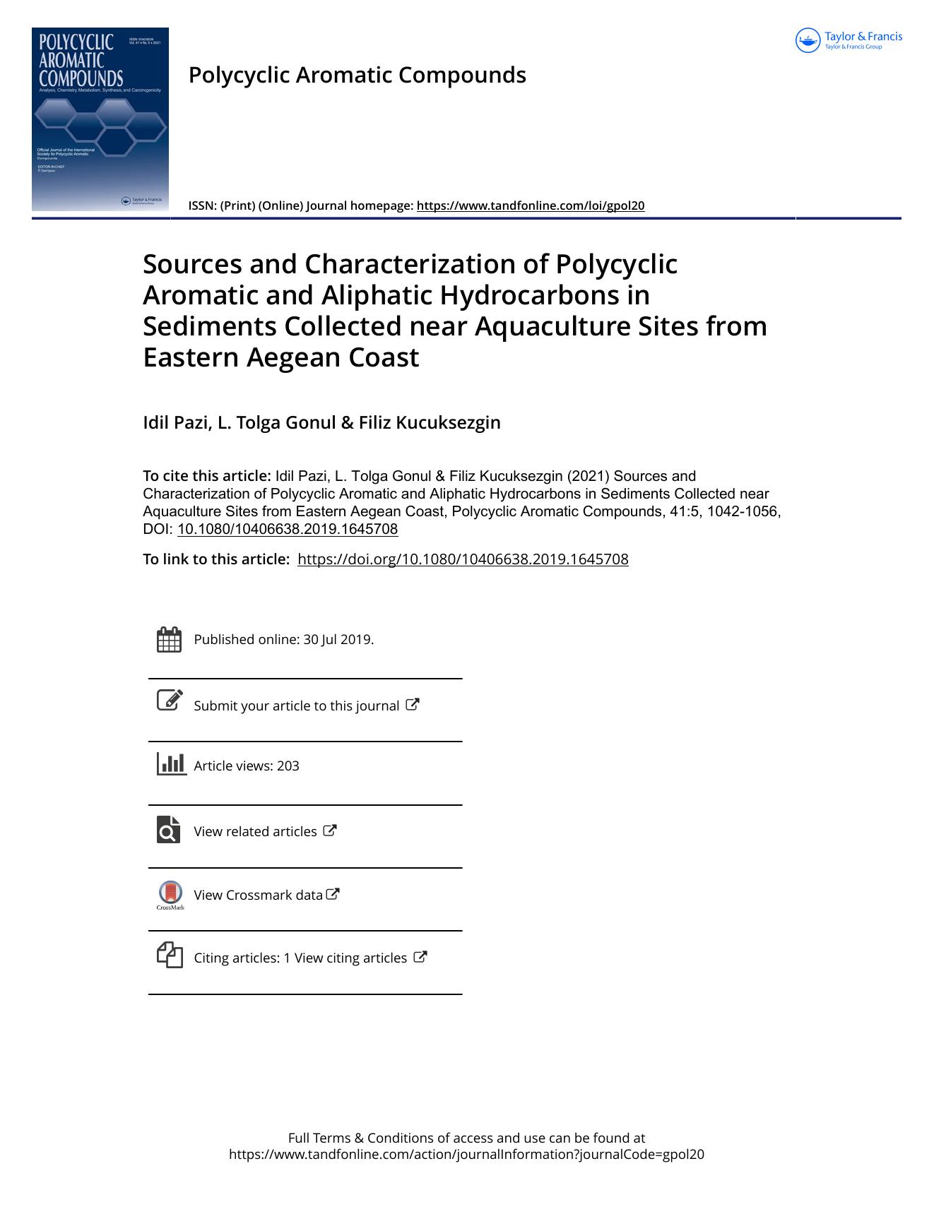 Sources and Characterization of Polycyclic Aromatic and Aliphatic Hydrocarbons in Sediments Collected near Aquaculture Sites from Eastern Aegean Coast by Pazi Idil & Tolga Gonul L. & Kucuksezgin Filiz