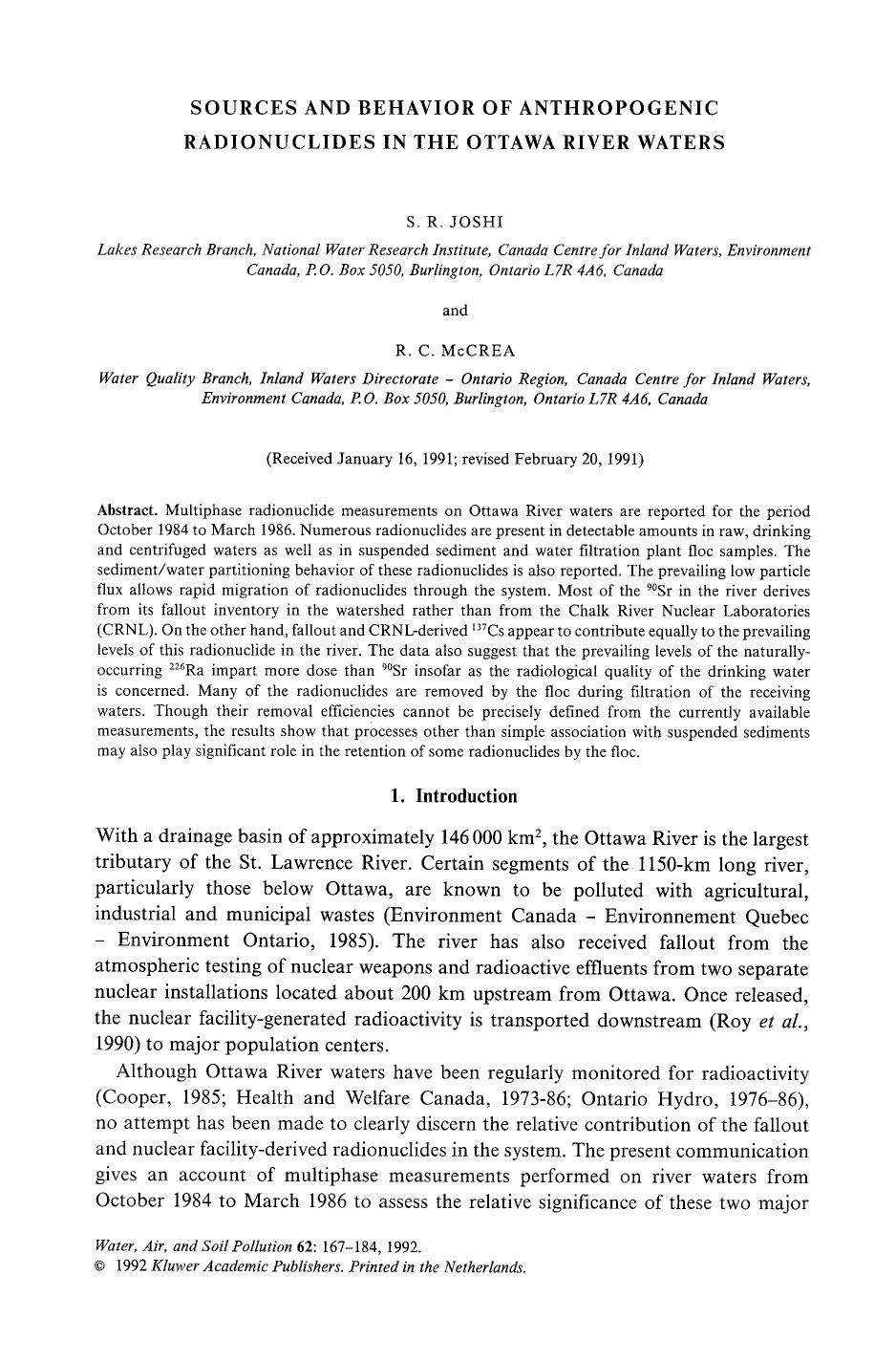Sources and behavior of anthropogenic radionuclides in the Ottawa river waters by Unknown