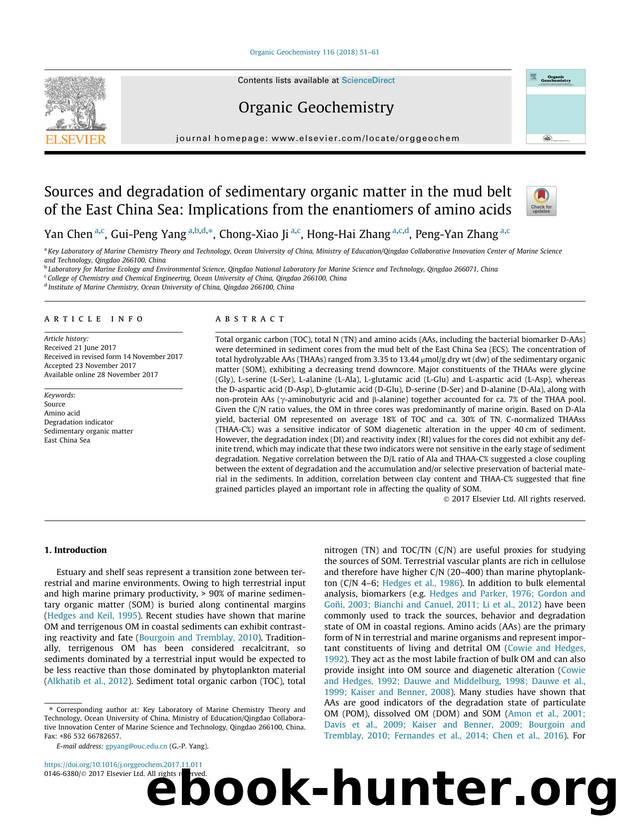Sources and degradation of sedimentary organic matter in the mud belt of the East China Sea: Implications from the enantiomers of amino acids by Yan Chen & Gui-Peng Yang & Chong-Xiao Ji & Hong-Hai Zhang & Peng-Yan Zhang