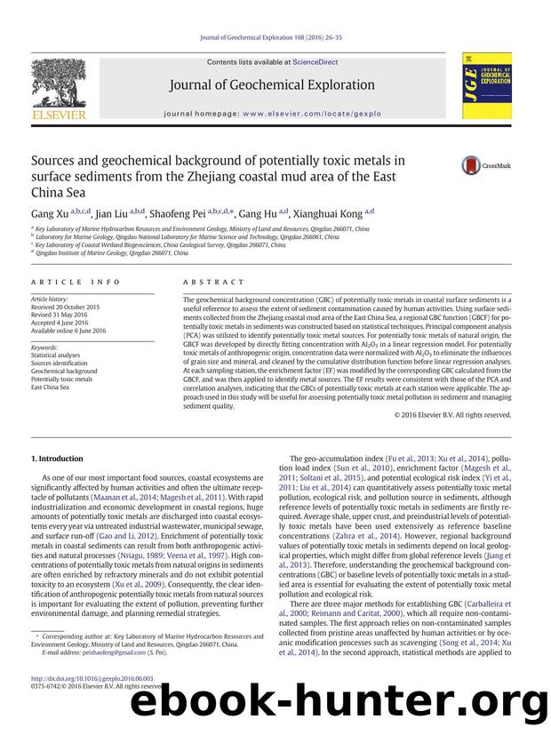 Sources and geochemical background of potentially toxic metals in surface sediments from the Zhejiang coastal mud area of the East China Sea by Gang Xu & Jian Liu & Shaofeng Pei & Gang Hu & Xianghuai Kong