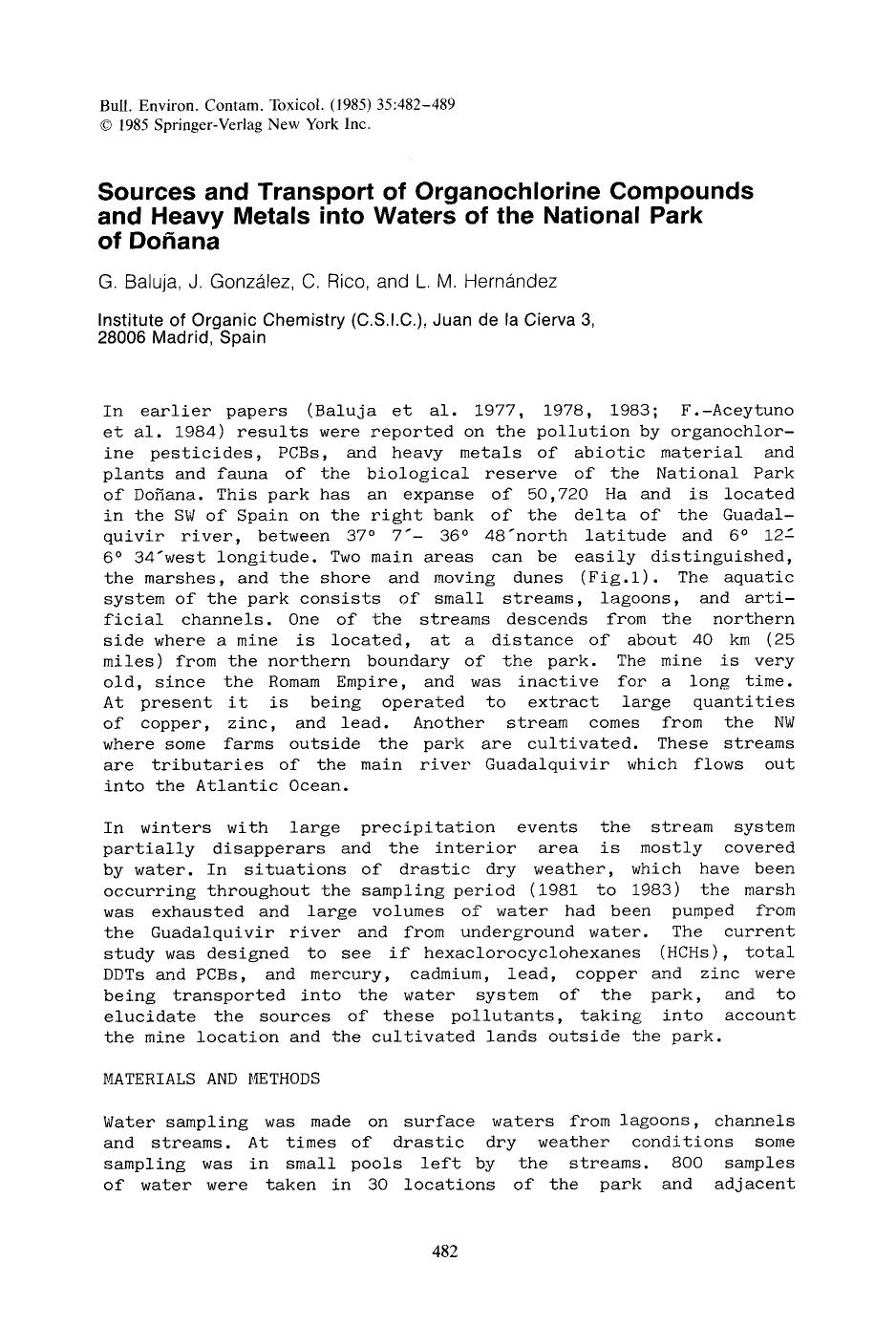 Sources and transport of organochlorine compounds and heavy metals into waters of the national park of do&#x00F1;ana by Unknown