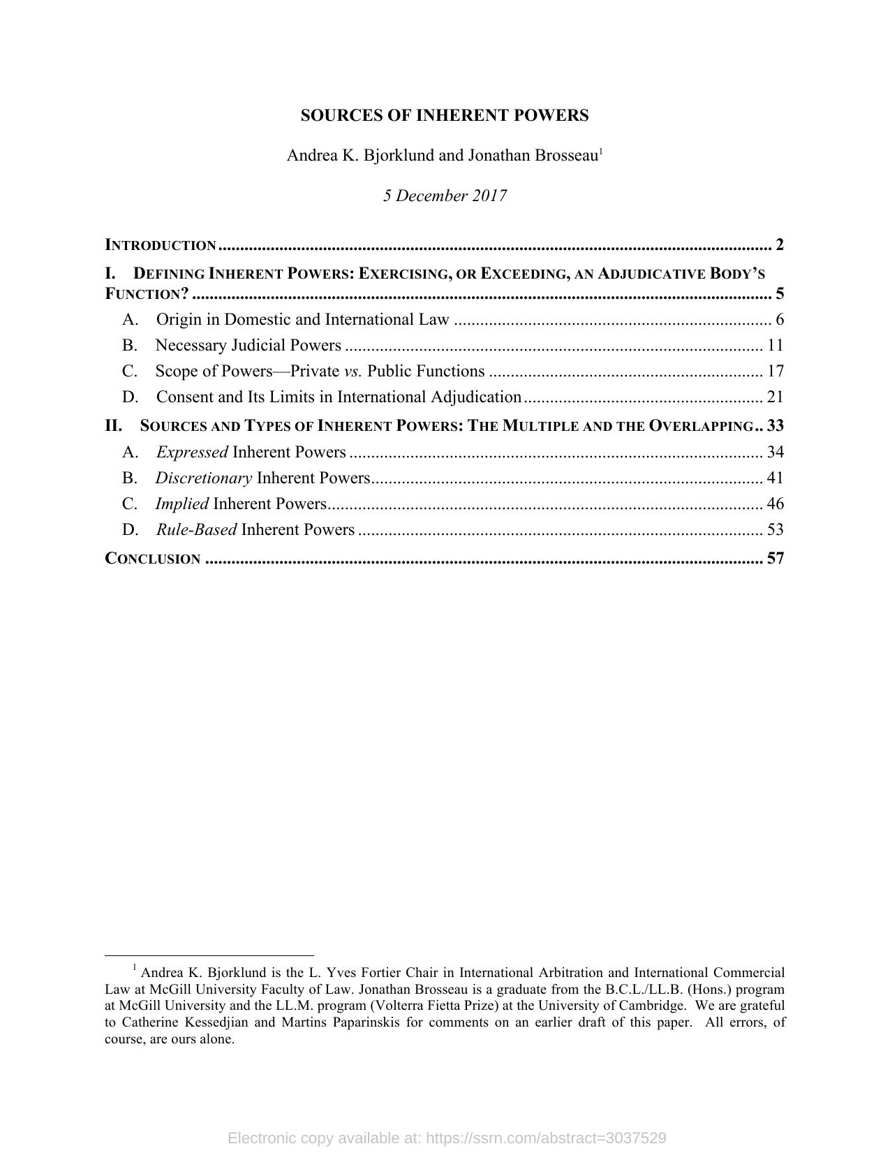 Sources of Inherent Powers in International Adjudication by Andrea Bjorklund Jonathan Brosseau