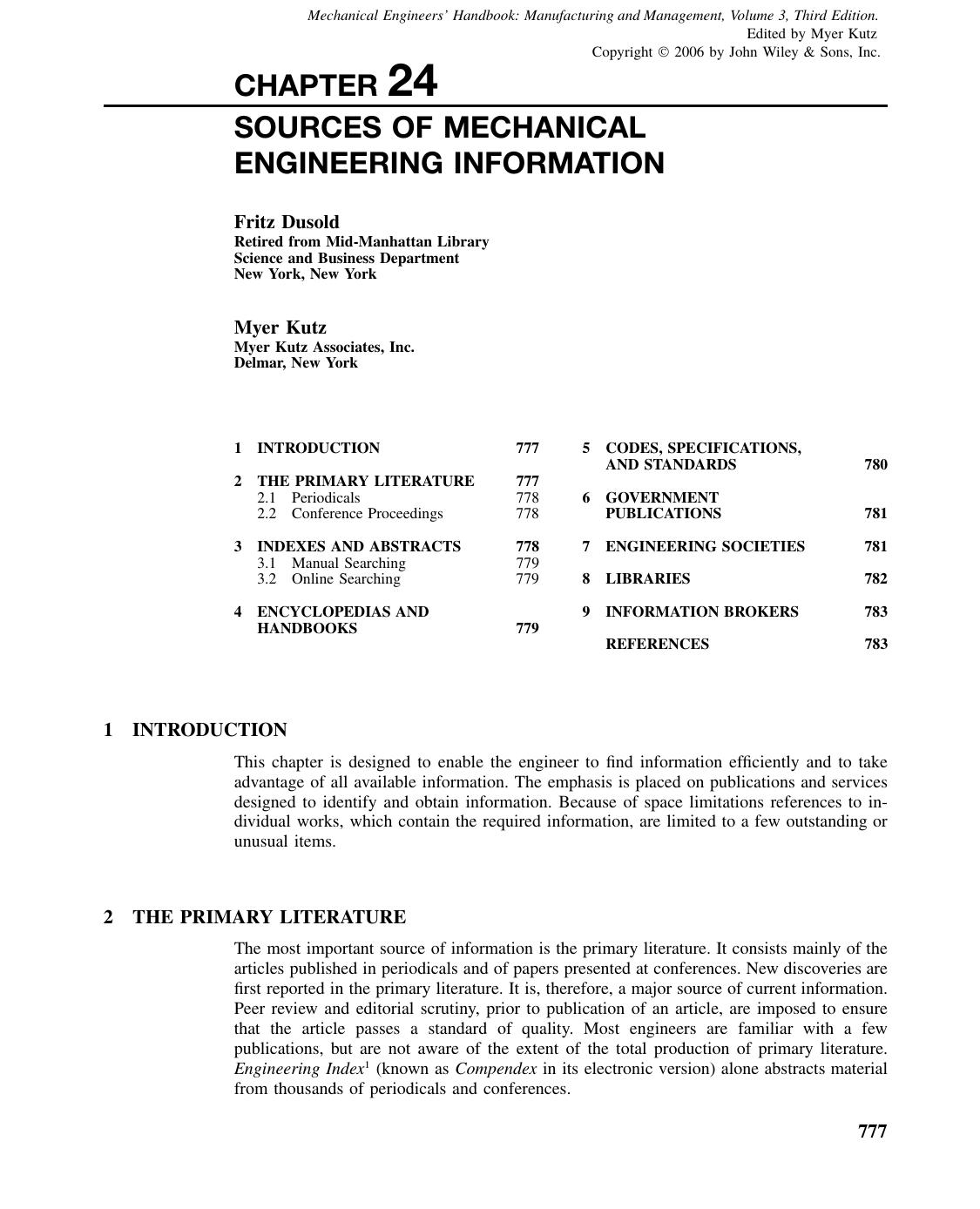 Sources of Mechanical Engineering Information by penta