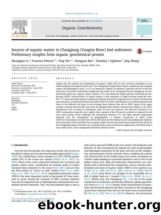Sources of organic matter in Changjiang (Yangtze River) bed sediments: Preliminary insights from organic geochemical proxies by Zhongqiao Li & Francien Peterse & Ying Wu & Hongyan Bao & Timothy I. Eglinton & Jing Zhang