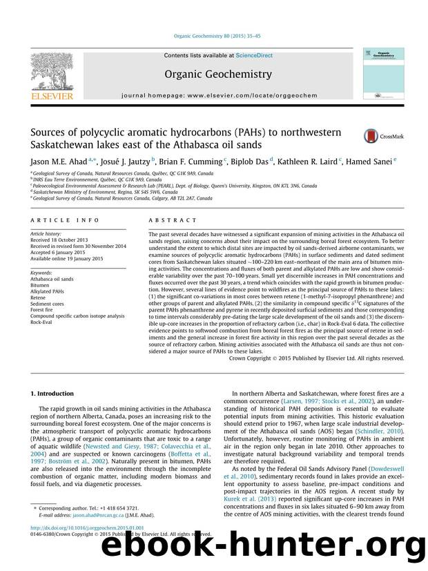 Sources of polycyclic aromatic hydrocarbons (PAHs) to northwestern Saskatchewan lakes east of the Athabasca oil sands by Jason M.E. Ahad & Josué J. Jautzy & Brian F. Cumming & Biplob Das & Kathleen R. Laird & Hamed Sanei