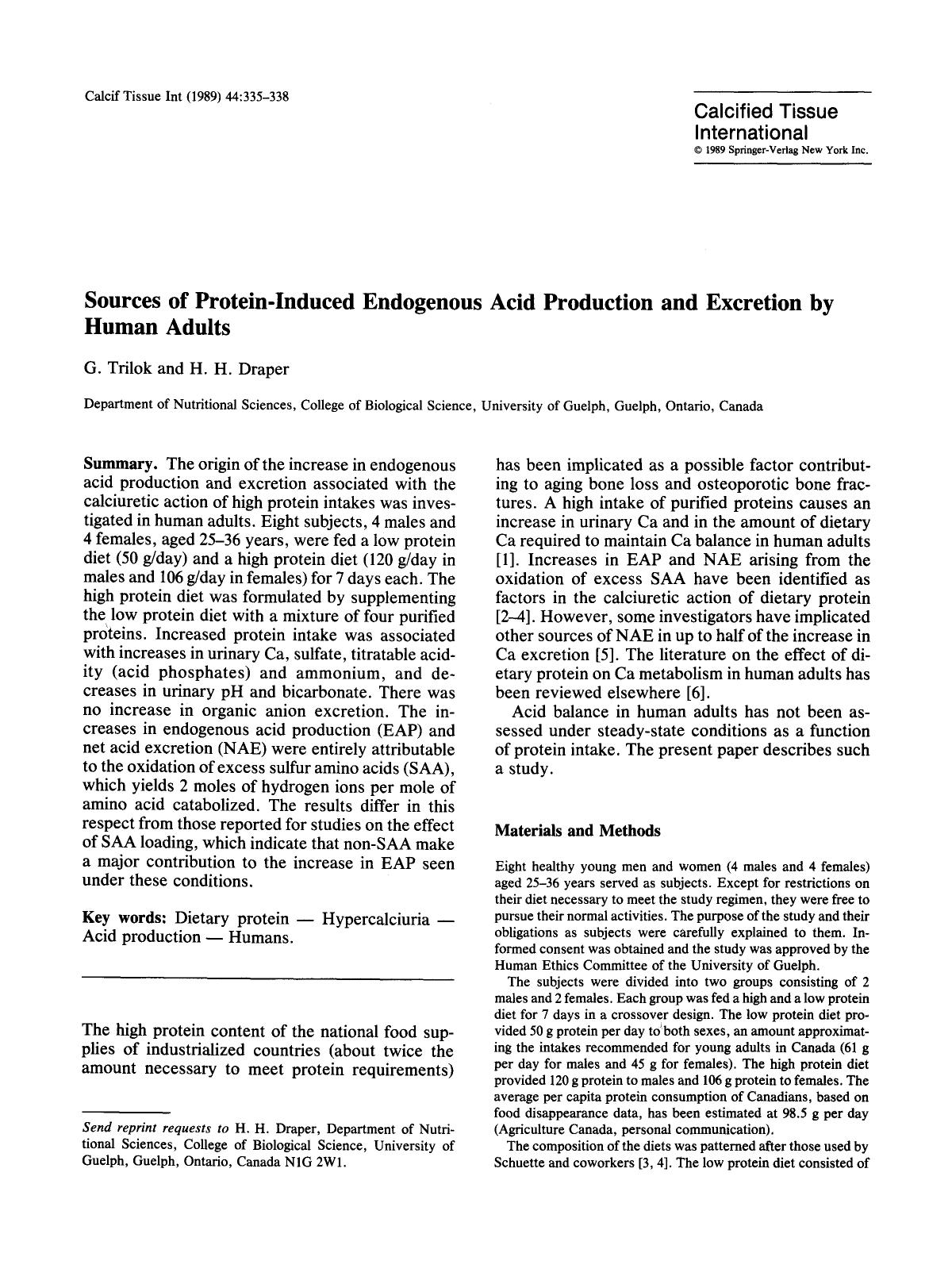 Sources of protein-induced endogenous acid production and excretion by human adults by Unknown