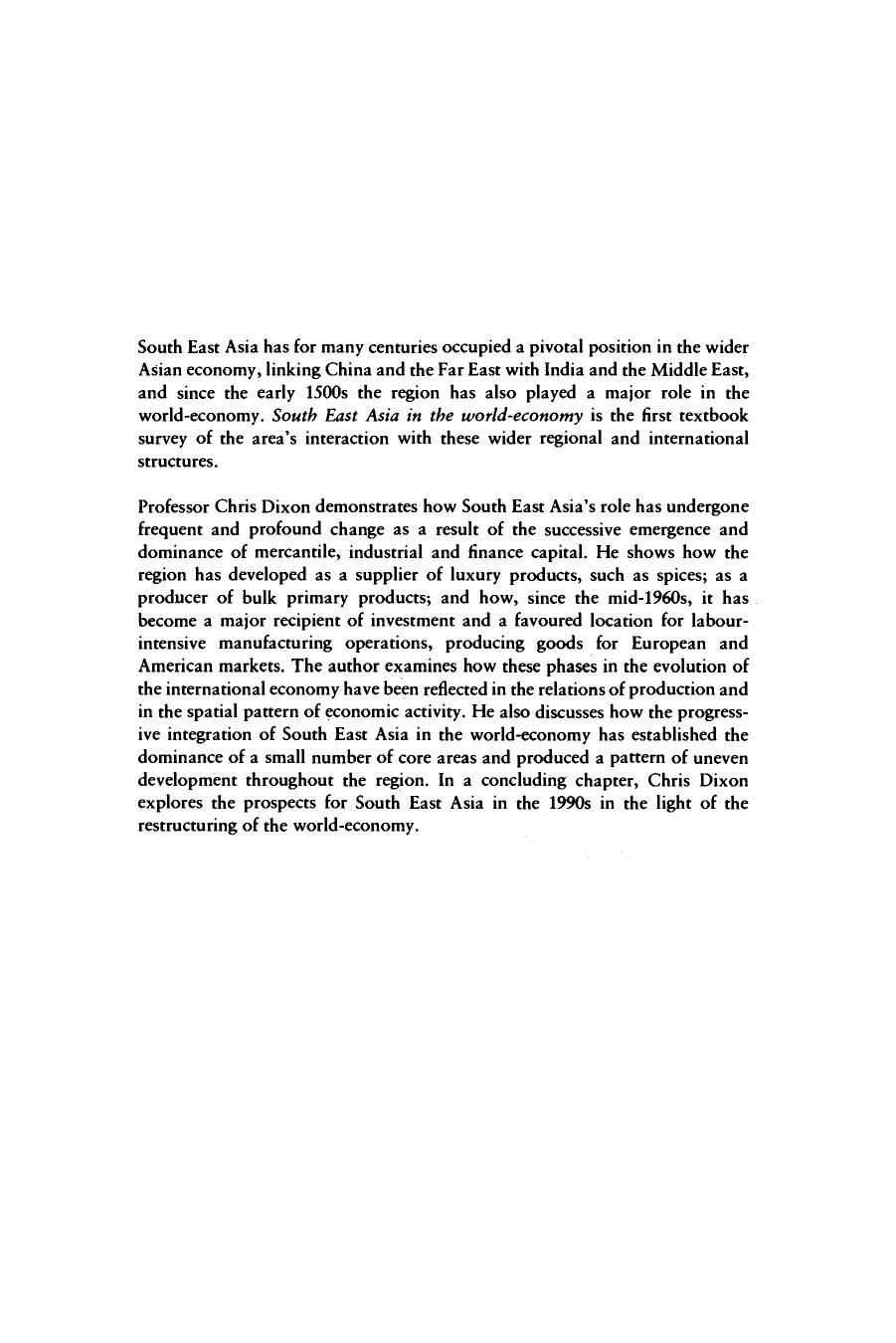 South East Asia in the World-Economy (Geography of the World-Economy) by Chris Dixon