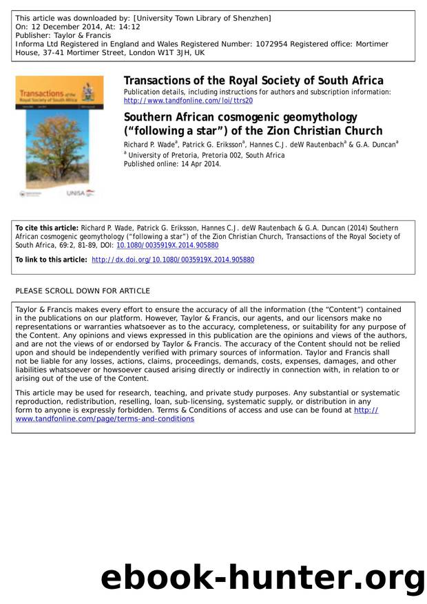 Southern African cosmogenic geomythology (âfollowing a starâ) of the Zion Christian Church by Unknown