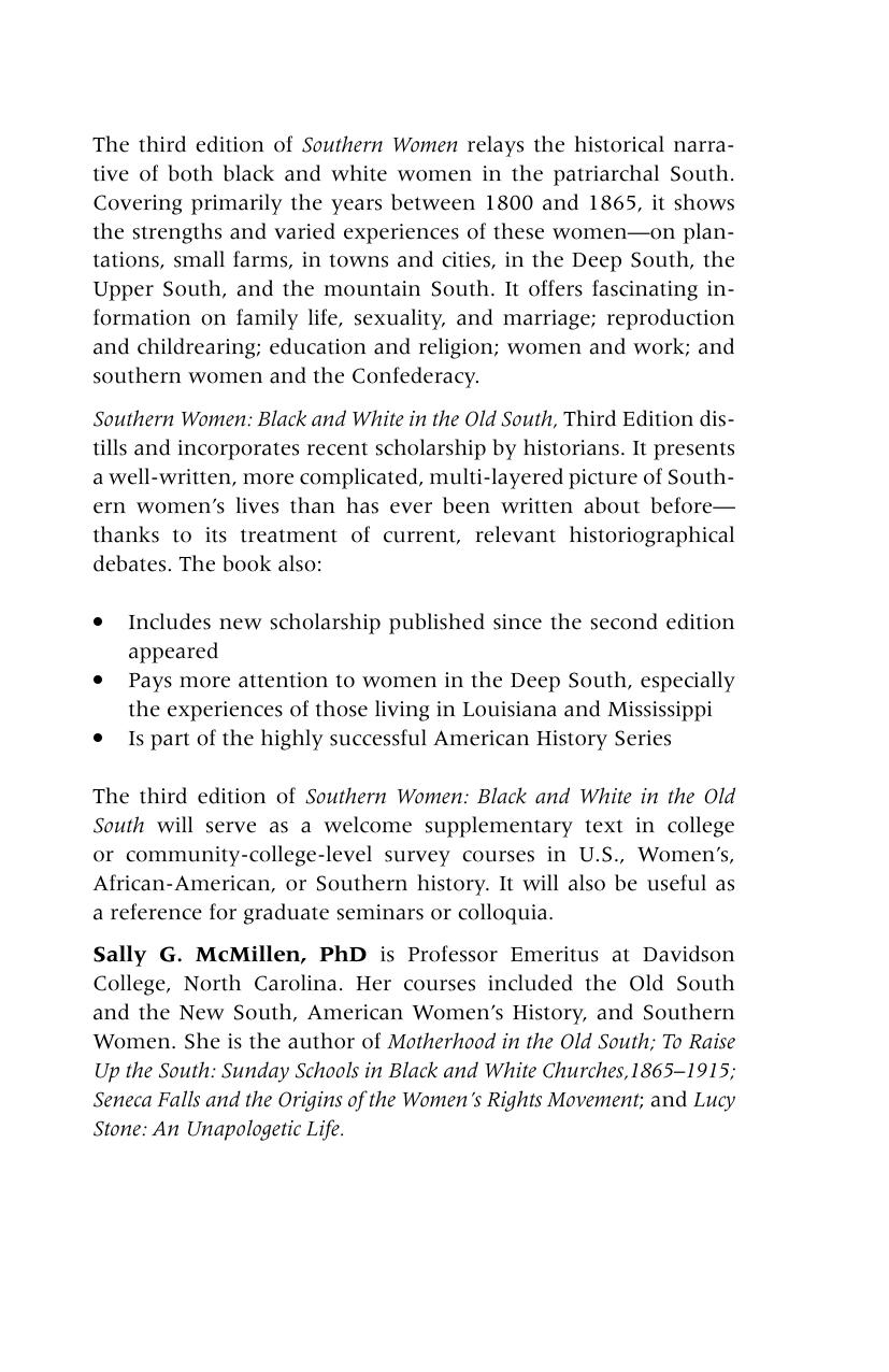Southern Women: Black and White in the Old South, 3rd Edition by Unknow