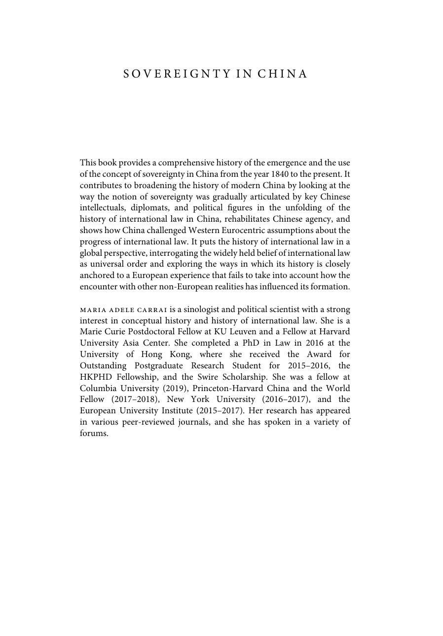 Sovereignty in China: A Genealogy of a Concept since 1840 by Maria Adele Carrai