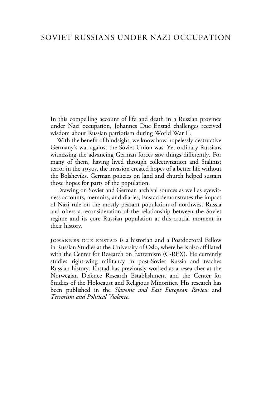 Soviet Russians under Nazi Occupation: Fragile Loyalties in World War II by Johannes Due Enstad