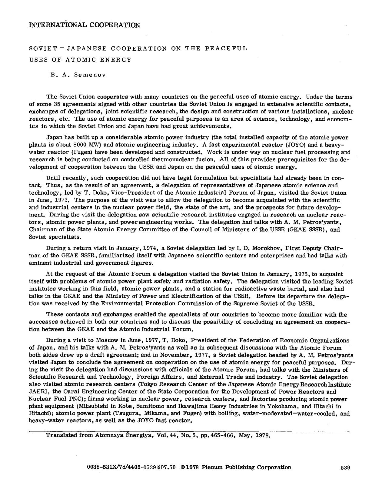 Soviet-Japanese cooperation on the peaceful uses of atomic energy by Unknown