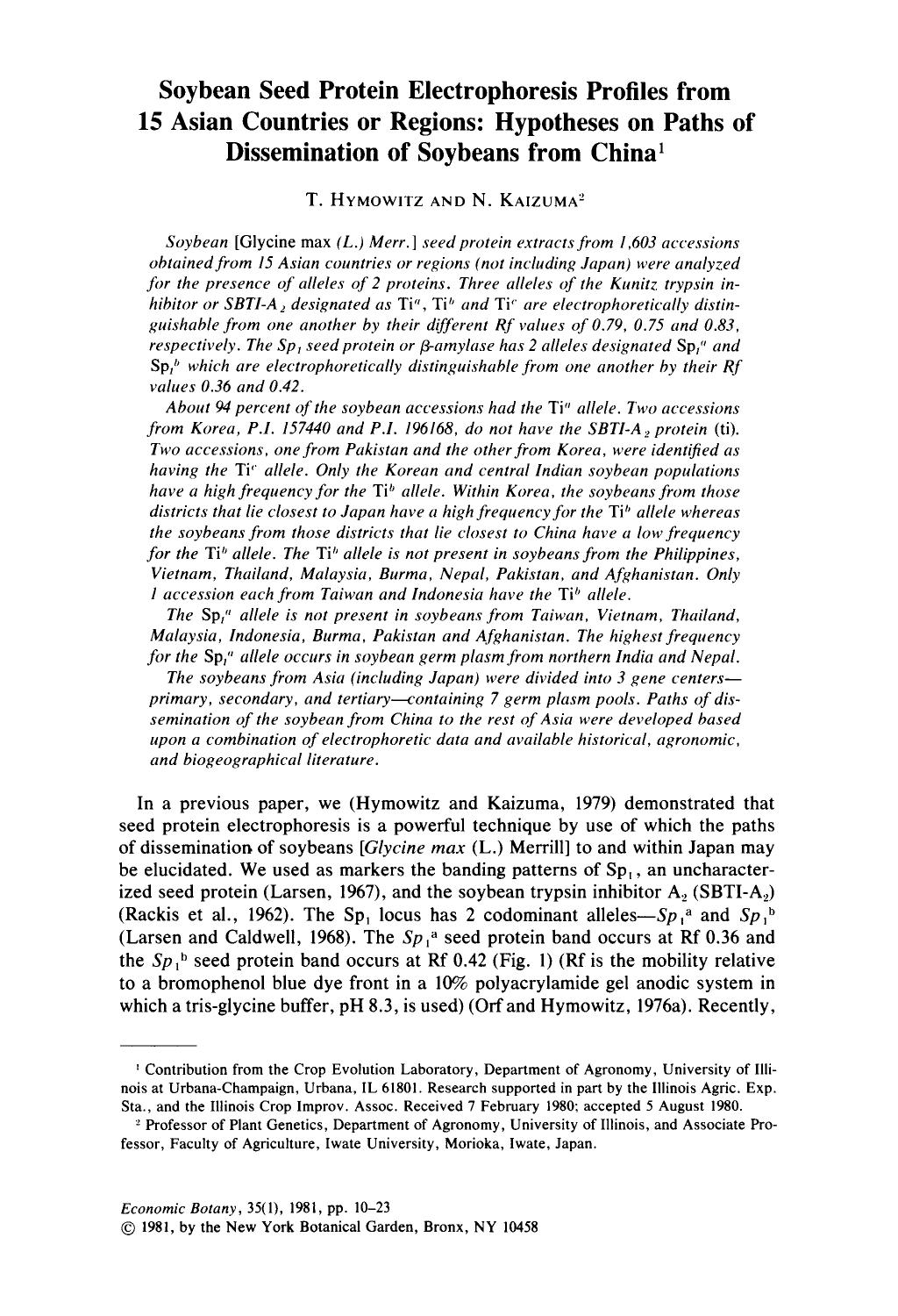 Soybean seed protein electrophoresis profiles from 15 Asian countries or regions: Hypotheses on paths of dissemination of soybeans from China by Unknown