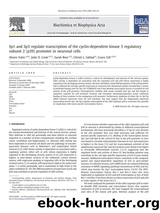 Sp1 and Sp3 regulate transcription of the cyclin-dependent kinase 5 regulatory subunit 2 (p39) promoter in neuronal cells by Alvaro Valin; Julie D. Cook; Sarah Ross; Christi L. Saklad; Grace Gill