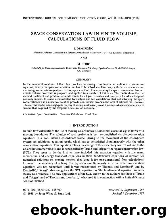 Space conservation law in finite volume calculations of fluid flow by Unknown