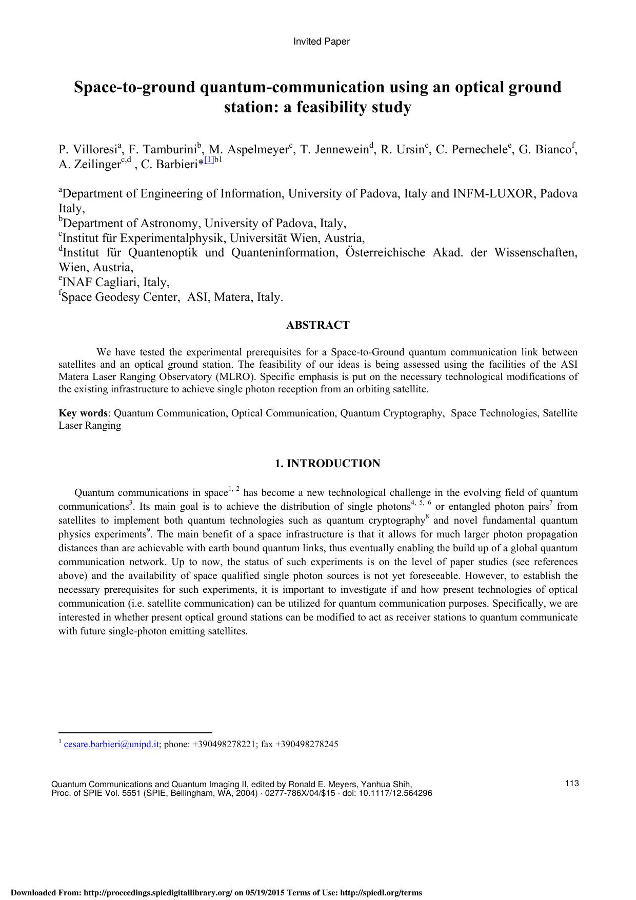 Space-to-ground quantum-communication... (2004) by Unknown