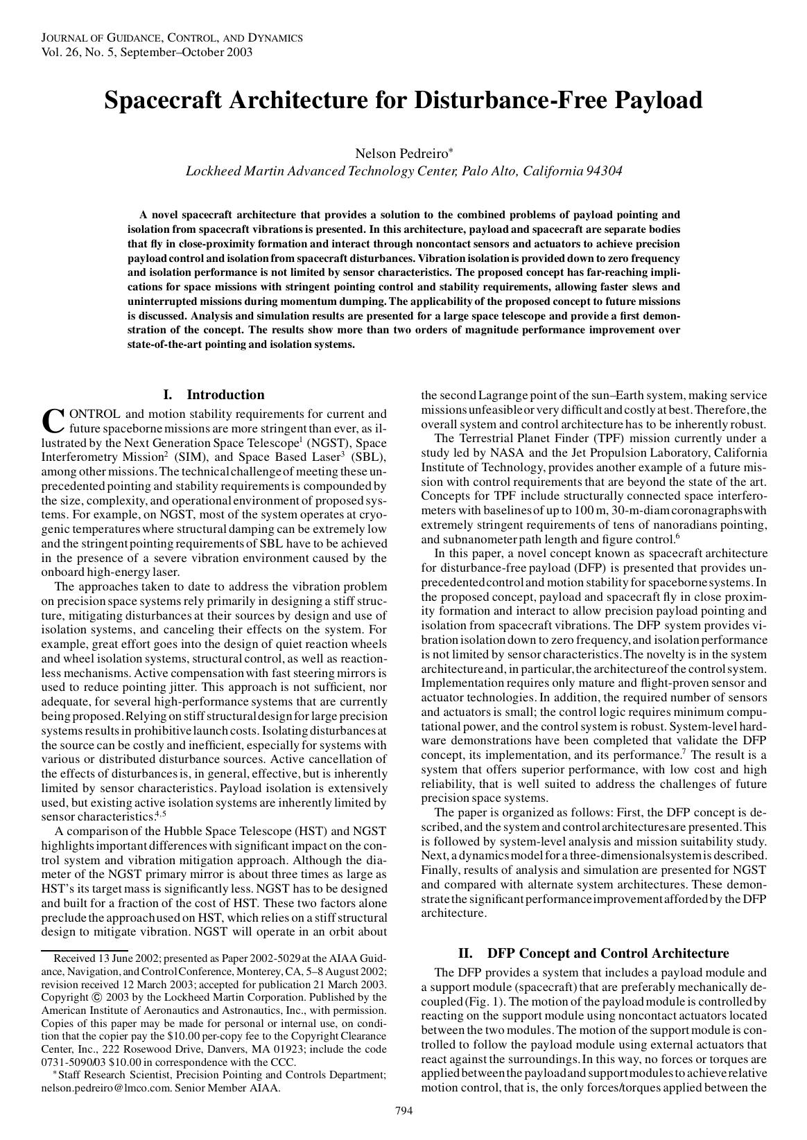 Spacecraft Architecture for Disturbance-Free Payload by Unknown