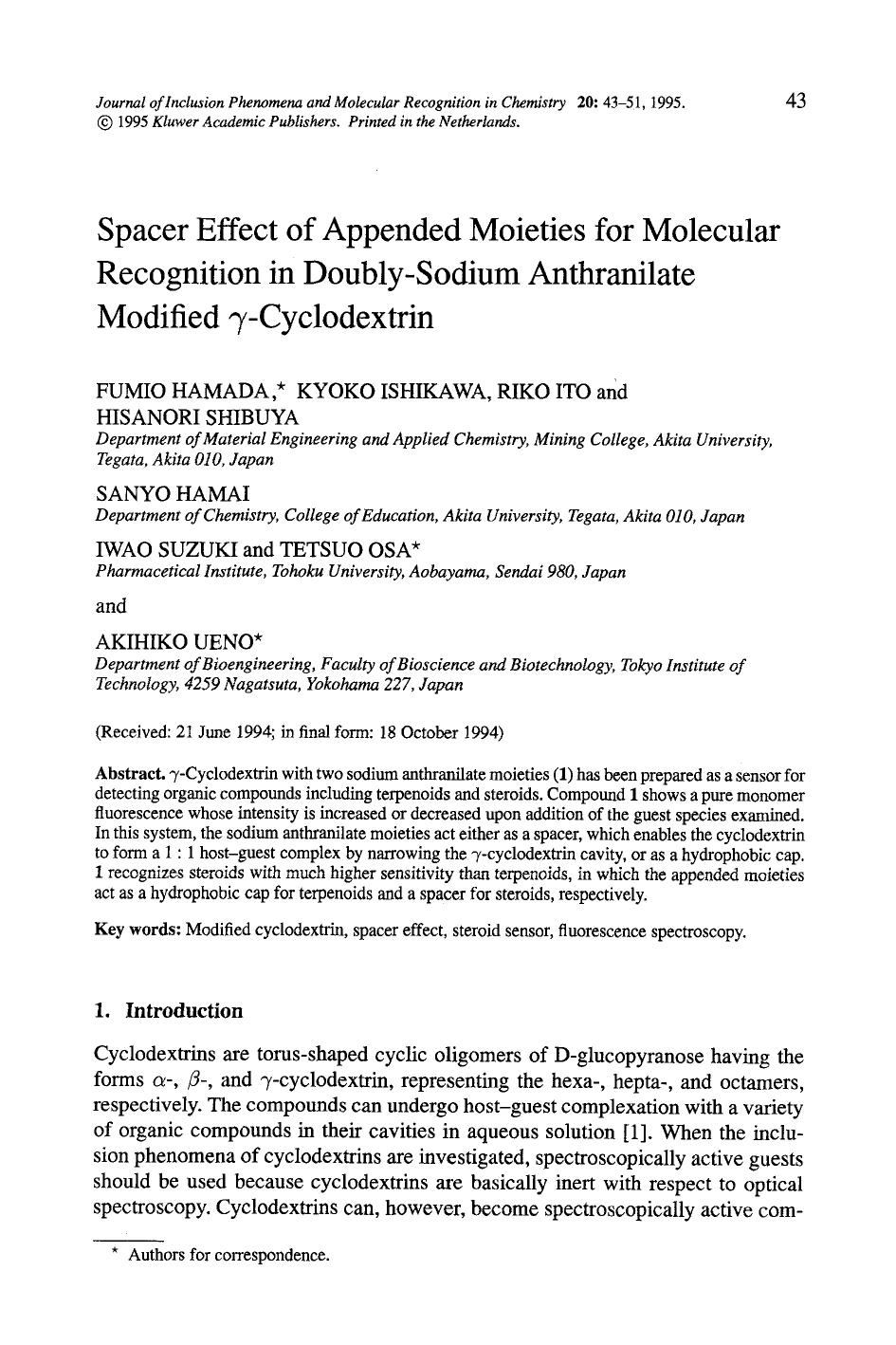 Spacer effect of appended moieties for molecular recognition in doubly-sodium anthranilate modified &#x03B3;-cyclodextrin by Unknown