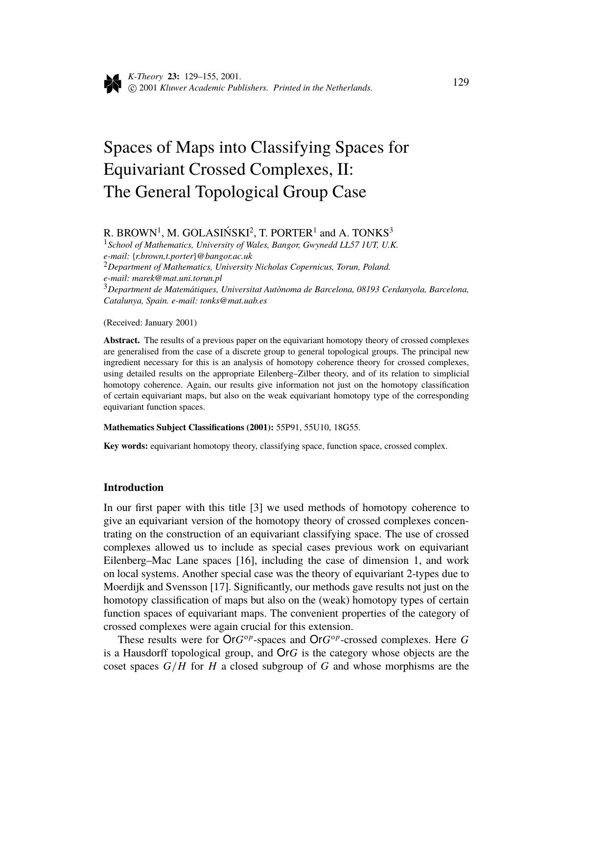 Spaces of Maps into Classifying Spaces for Equivariant Crossed Complexes, II: The General Topological Group Case by Unknown