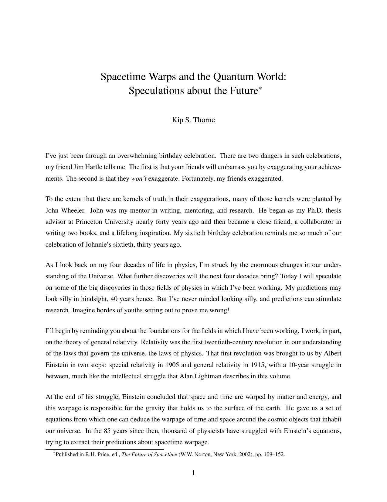 Spacetime Warps and the Quantum World (2002) by Unknown