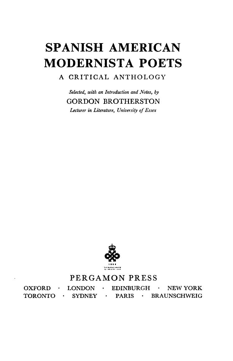 Spanish American Modernista Poets. A Critical Anthology by Gordon Brotherston and Gordon Brotherston (Auth.)