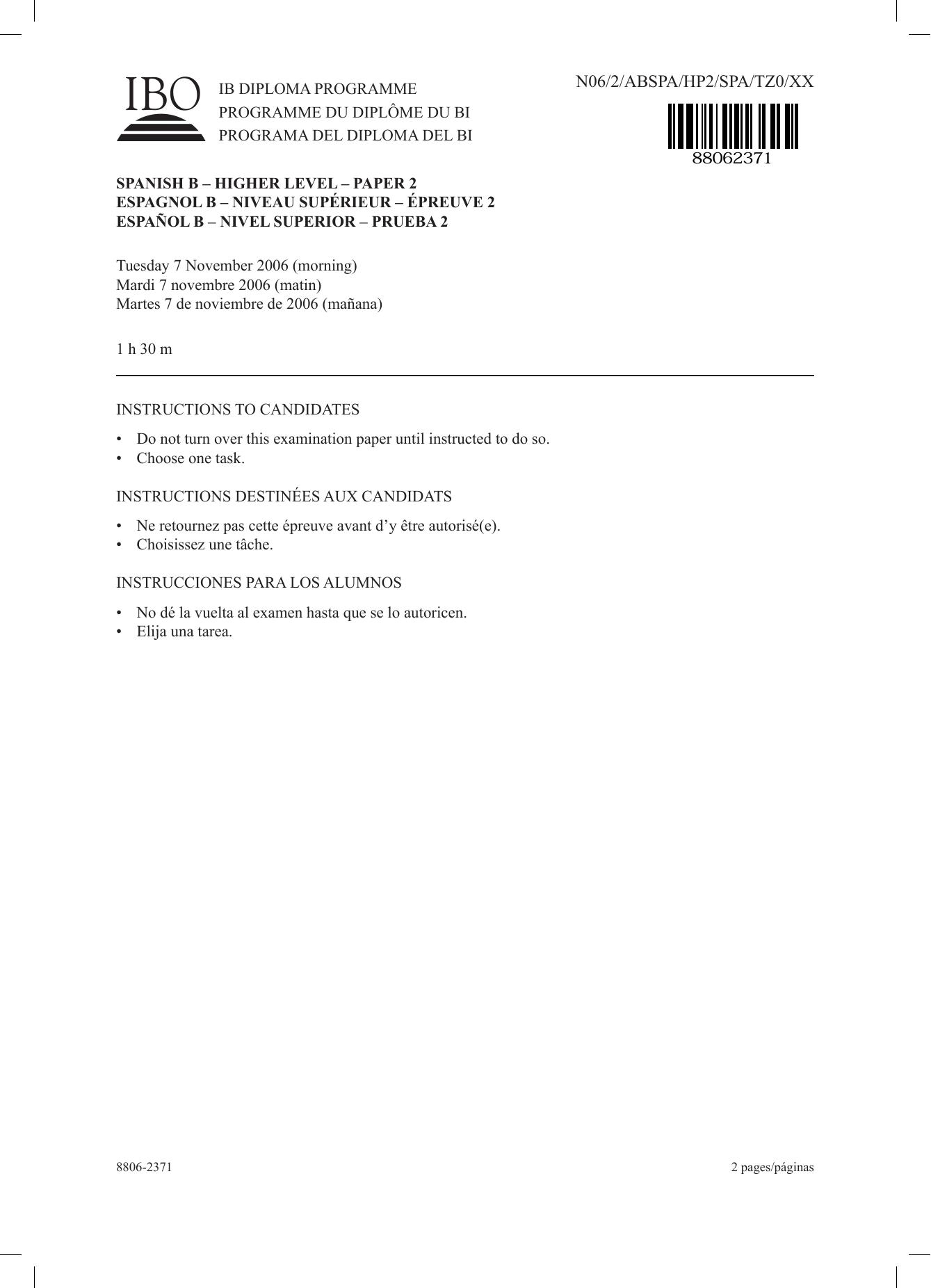 Spanish B HL paper 2 by unknow