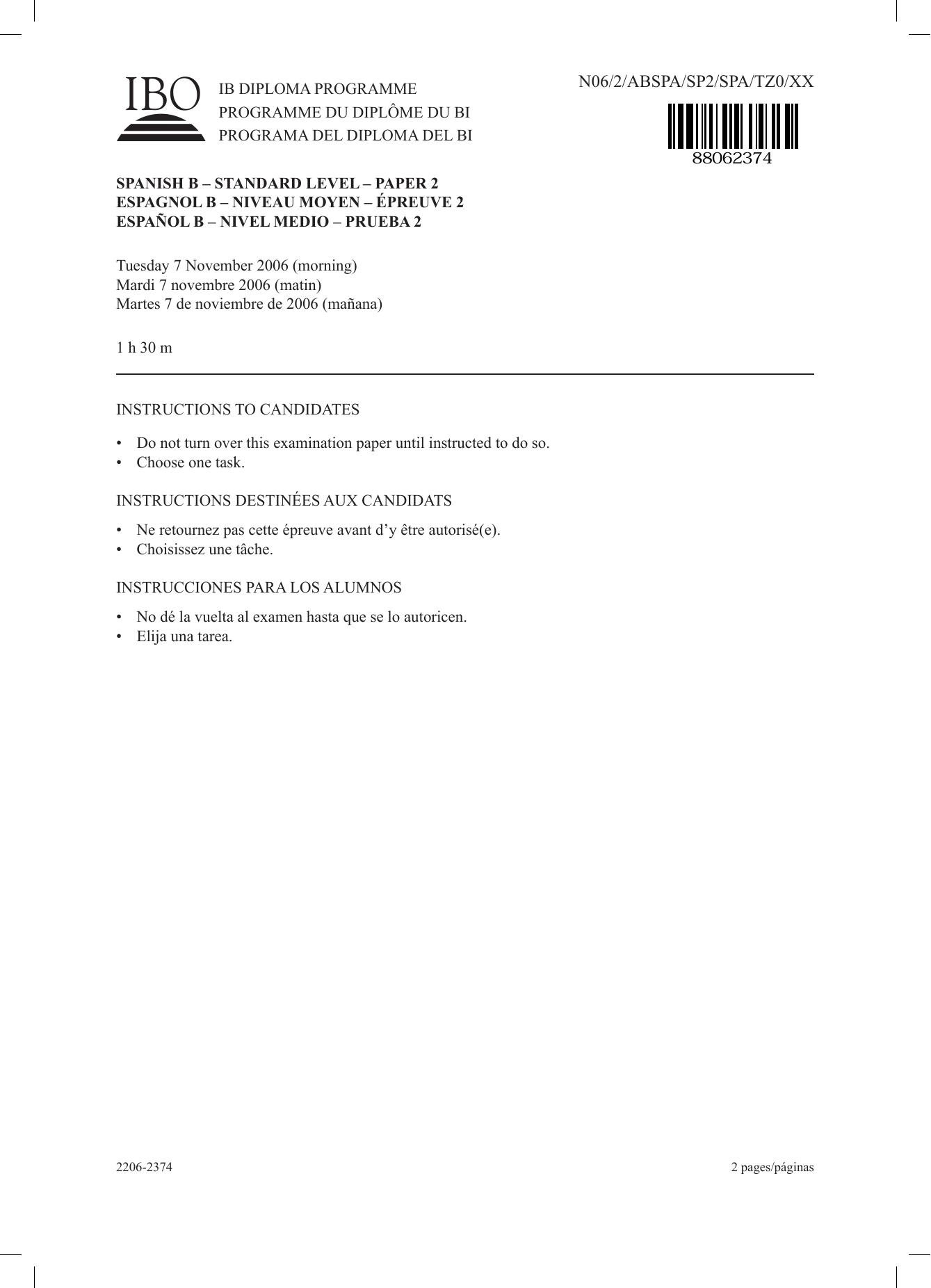 Spanish B SL paper 2 by unknow